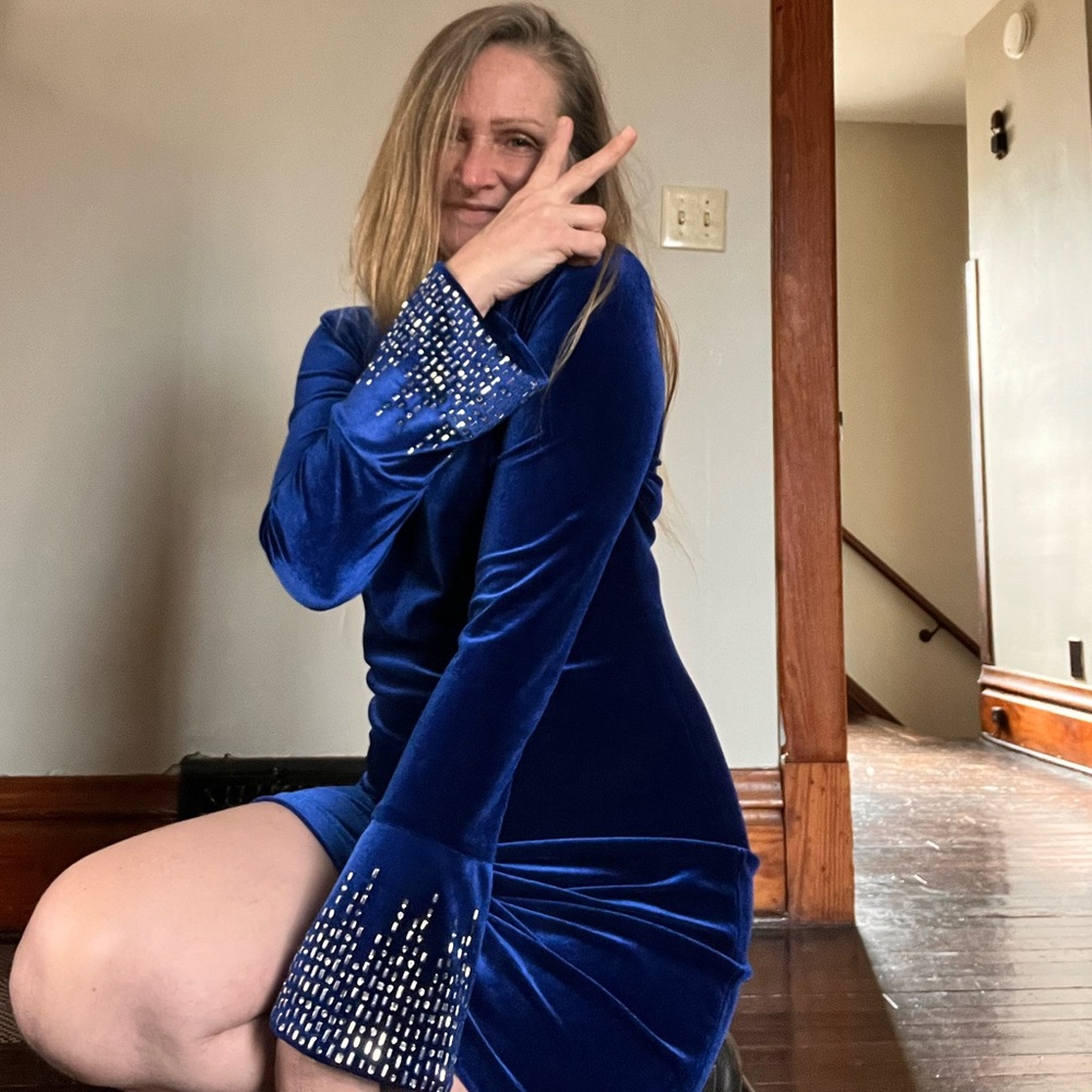 Blue velvet evening dress